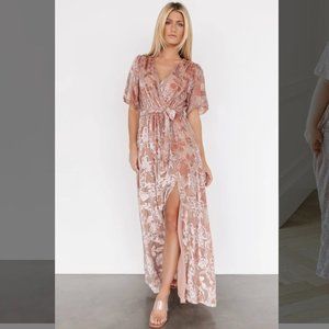 Uma Velvet Maxi Dress Blush and Silver Baltic Born
